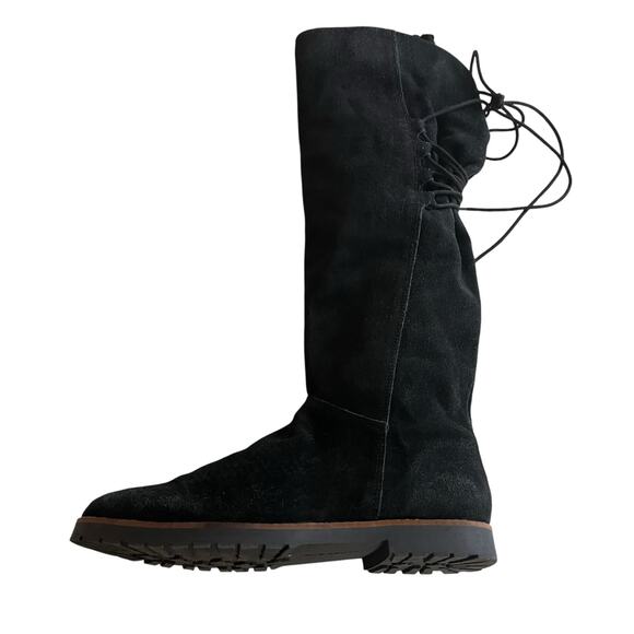 Lands’ End Black Suede Knee High Lace Up Winter Riding Boots Women’s Size 6B - Picture 2 of 8